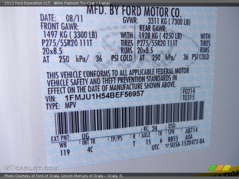 White Platinum Tri-Coat / Camel 2011 Ford Expedition XLT