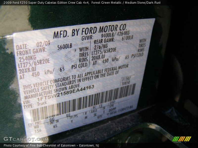 2009 F250 Super Duty Cabelas Edition Crew Cab 4x4 Forest Green Metallic Color Code GG