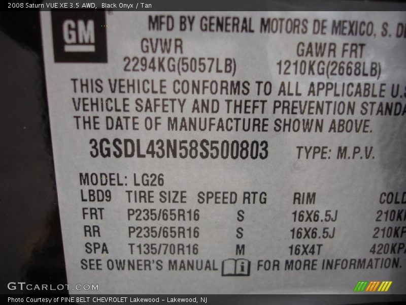 Black Onyx / Tan 2008 Saturn VUE XE 3.5 AWD