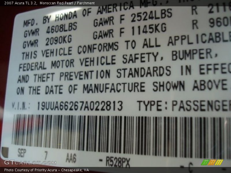 Moroccan Red Pearl / Parchment 2007 Acura TL 3.2