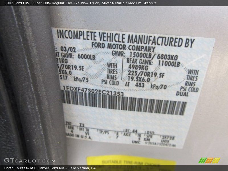 2002 F450 Super Duty Regular Cab 4x4 Plow Truck Silver Metallic Color Code Z3