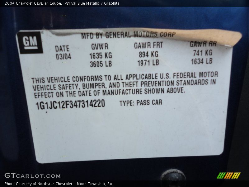 Arrival Blue Metallic / Graphite 2004 Chevrolet Cavalier Coupe