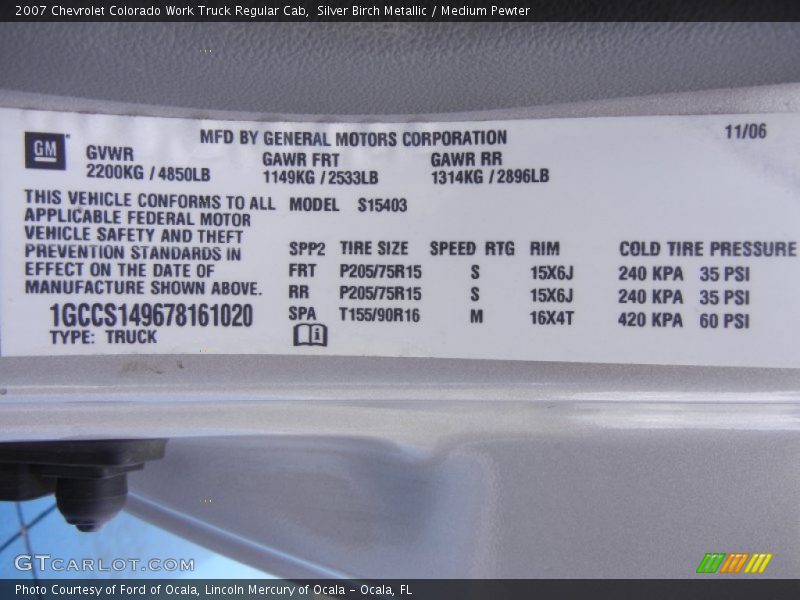 Silver Birch Metallic / Medium Pewter 2007 Chevrolet Colorado Work Truck Regular Cab