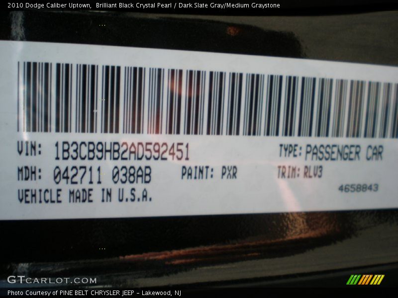 Brilliant Black Crystal Pearl / Dark Slate Gray/Medium Graystone 2010 Dodge Caliber Uptown