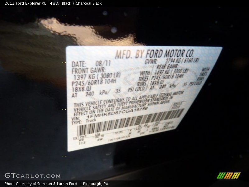 Black / Charcoal Black 2012 Ford Explorer XLT 4WD
