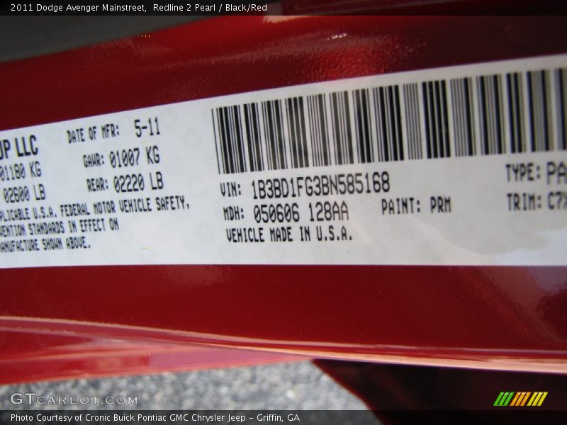Redline 2 Pearl / Black/Red 2011 Dodge Avenger Mainstreet
