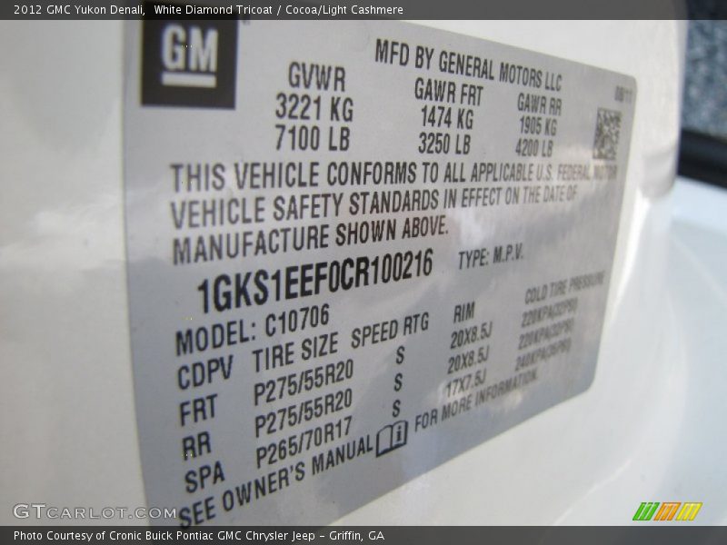 White Diamond Tricoat / Cocoa/Light Cashmere 2012 GMC Yukon Denali