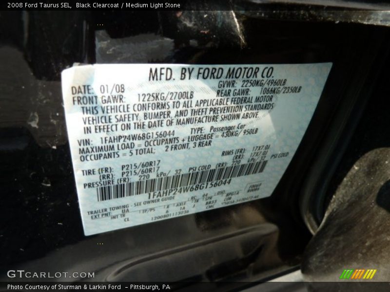 Black Clearcoat / Medium Light Stone 2008 Ford Taurus SEL