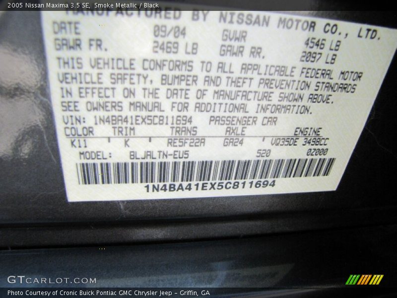 Smoke Metallic / Black 2005 Nissan Maxima 3.5 SE