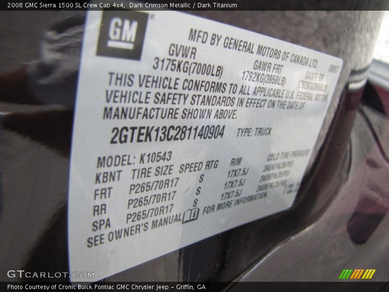 Dark Crimson Metallic / Dark Titanium 2008 GMC Sierra 1500 SL Crew Cab 4x4