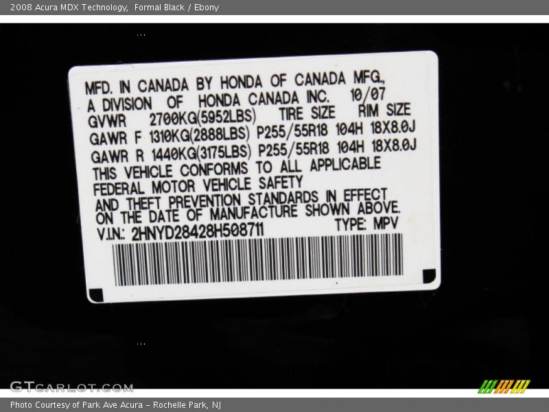 Formal Black / Ebony 2008 Acura MDX Technology