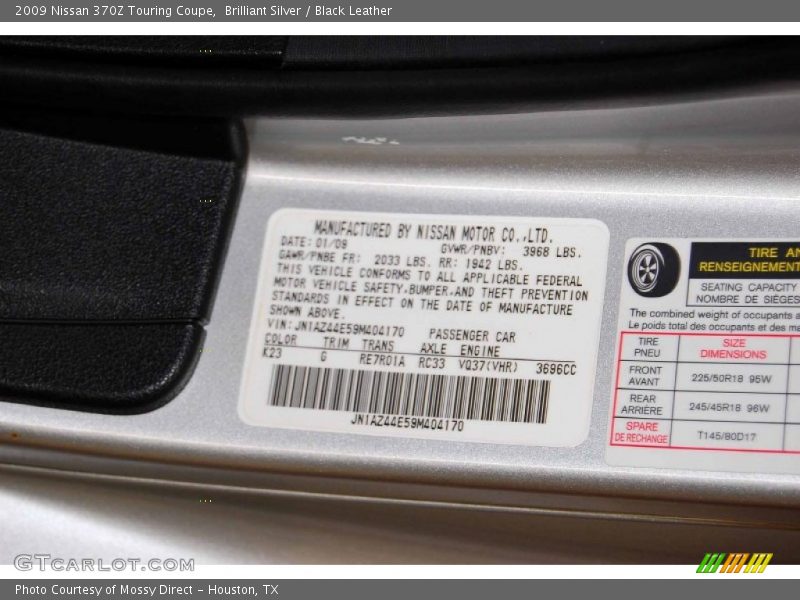 Brilliant Silver / Black Leather 2009 Nissan 370Z Touring Coupe