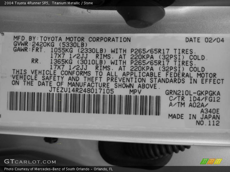 Titanium Metallic / Stone 2004 Toyota 4Runner SR5