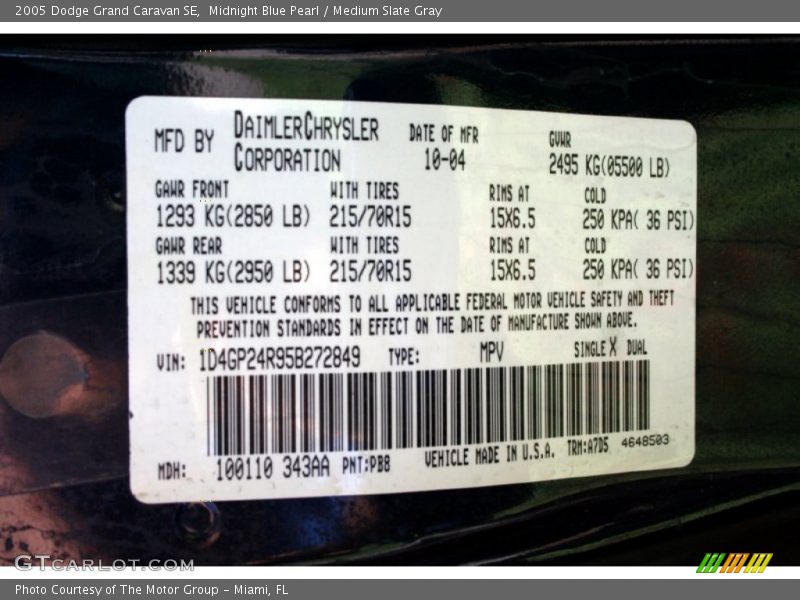 Midnight Blue Pearl / Medium Slate Gray 2005 Dodge Grand Caravan SE