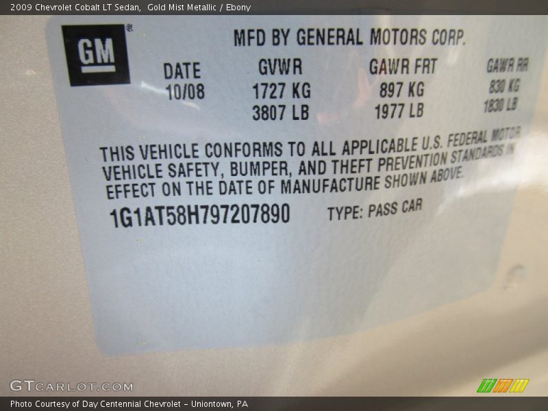 Gold Mist Metallic / Ebony 2009 Chevrolet Cobalt LT Sedan
