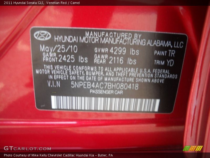 Venetian Red / Camel 2011 Hyundai Sonata GLS