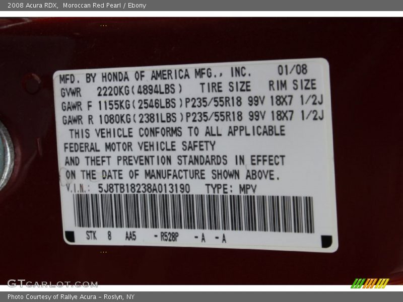 Moroccan Red Pearl / Ebony 2008 Acura RDX