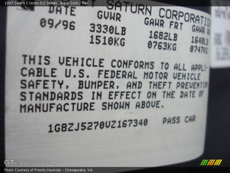 Black Gold / Tan 1997 Saturn S Series SL2 Sedan