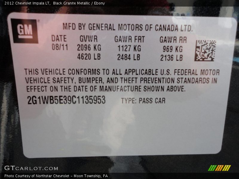Black Granite Metallic / Ebony 2012 Chevrolet Impala LT