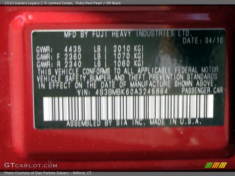 Ruby Red Pearl / Off Black 2010 Subaru Legacy 2.5i Limited Sedan