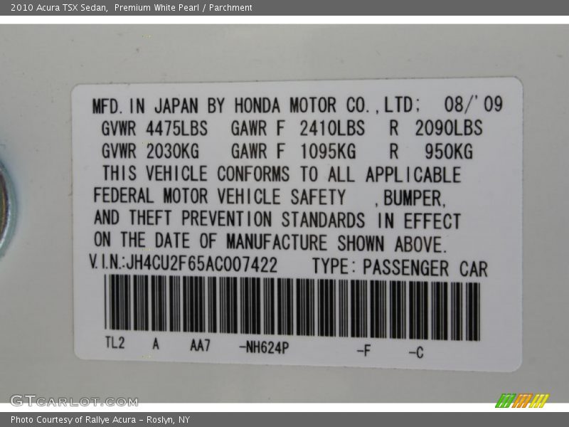Premium White Pearl / Parchment 2010 Acura TSX Sedan