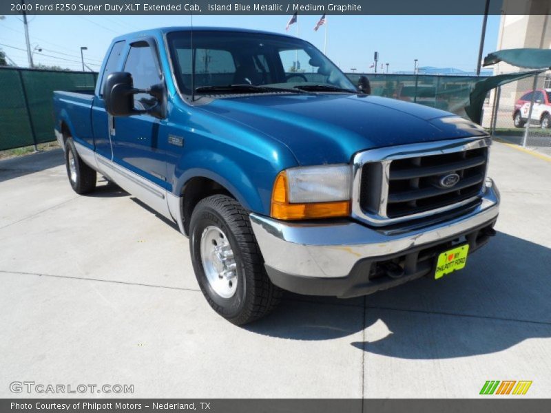 Island Blue Metallic / Medium Graphite 2000 Ford F250 Super Duty XLT Extended Cab