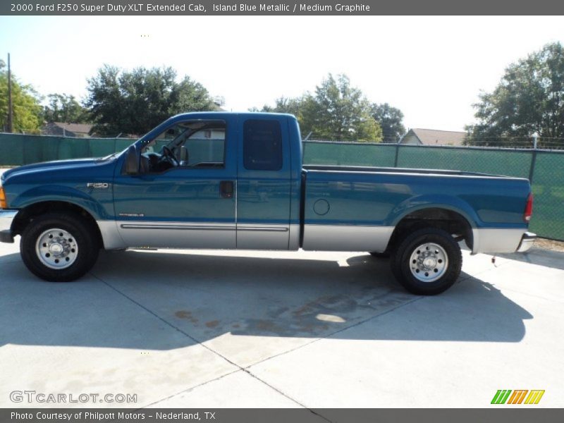 Island Blue Metallic / Medium Graphite 2000 Ford F250 Super Duty XLT Extended Cab
