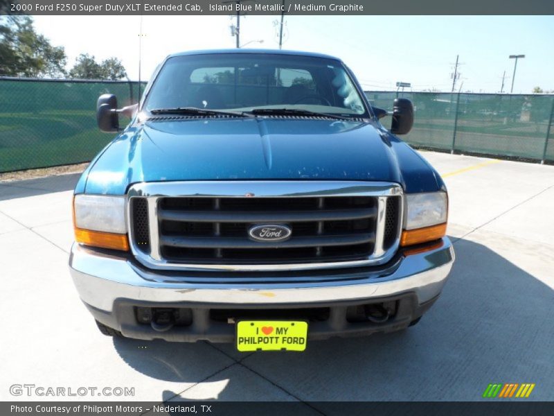 Island Blue Metallic / Medium Graphite 2000 Ford F250 Super Duty XLT Extended Cab