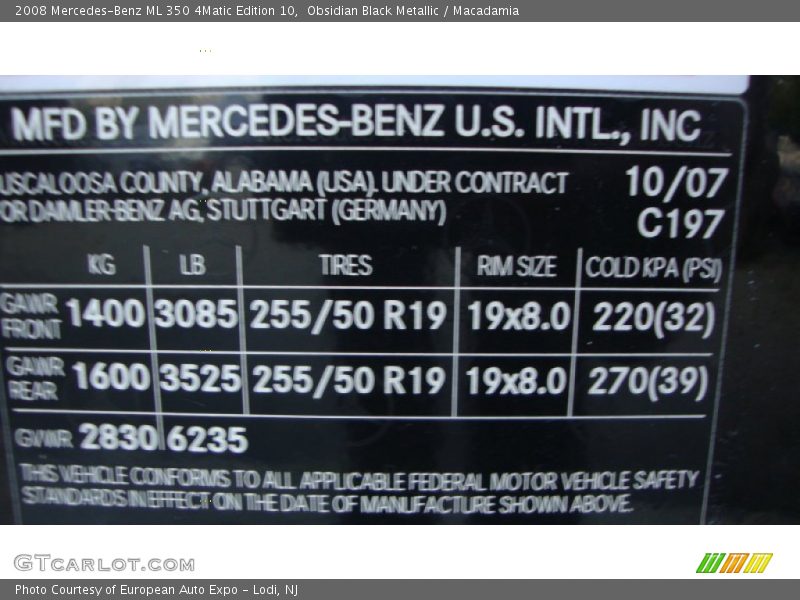 Obsidian Black Metallic / Macadamia 2008 Mercedes-Benz ML 350 4Matic Edition 10
