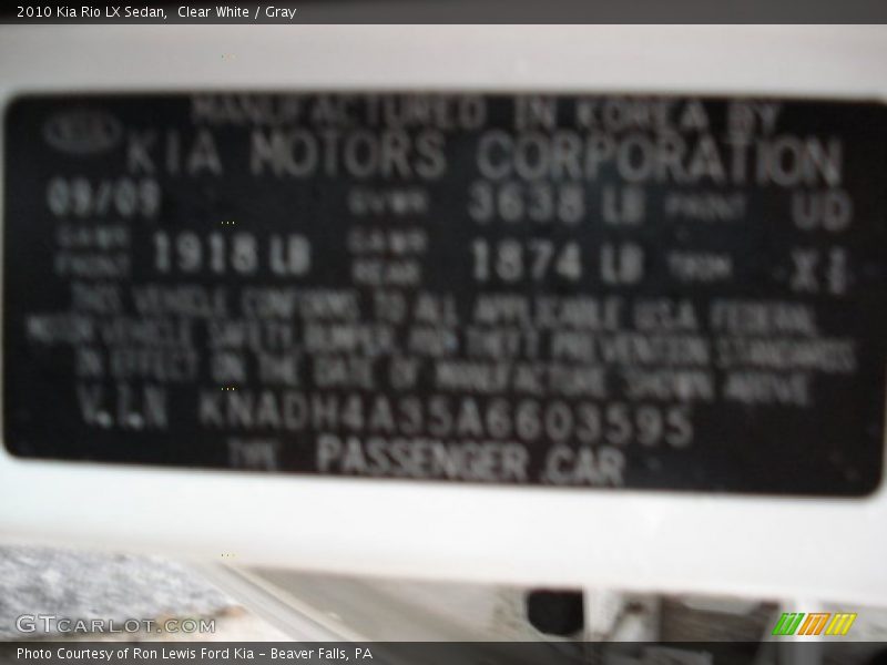 Clear White / Gray 2010 Kia Rio LX Sedan