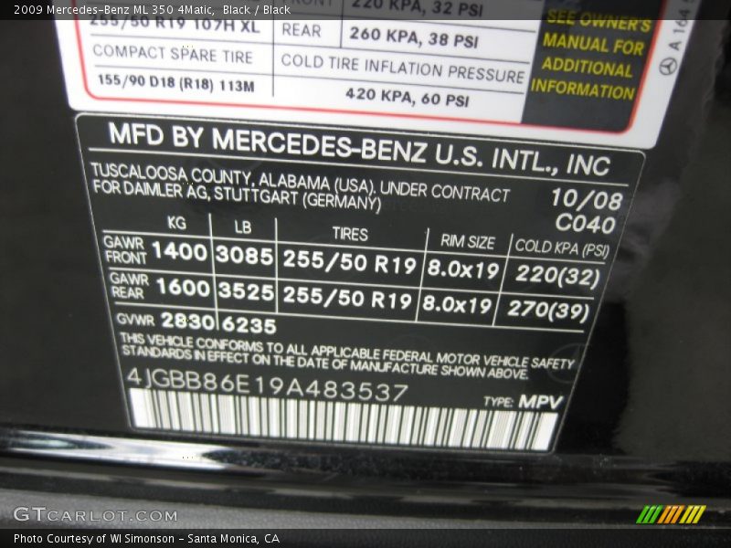 Black / Black 2009 Mercedes-Benz ML 350 4Matic