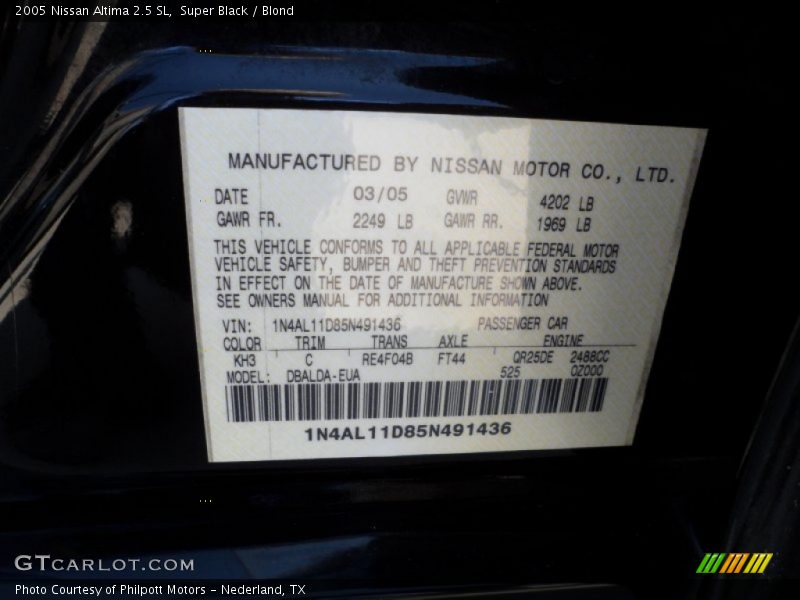 Super Black / Blond 2005 Nissan Altima 2.5 SL