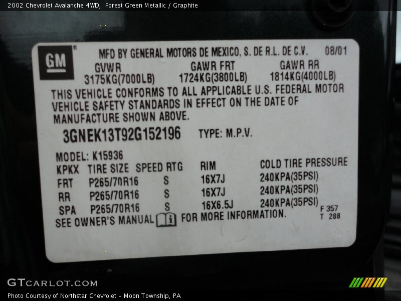 Forest Green Metallic / Graphite 2002 Chevrolet Avalanche 4WD