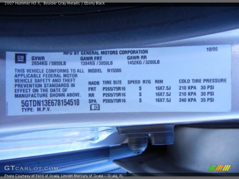 Boulder Gray Metallic / Ebony Black 2007 Hummer H3 X