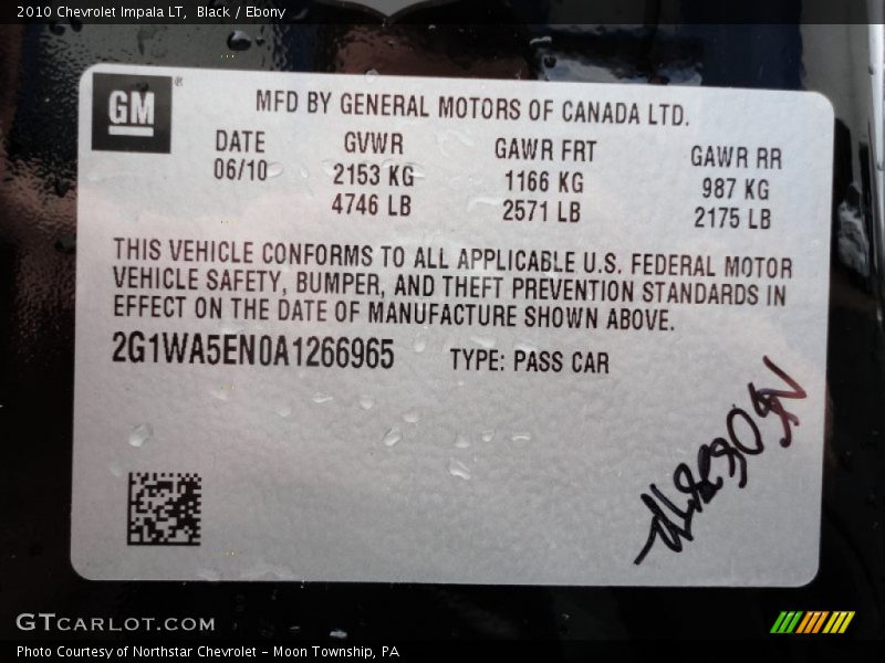 Black / Ebony 2010 Chevrolet Impala LT