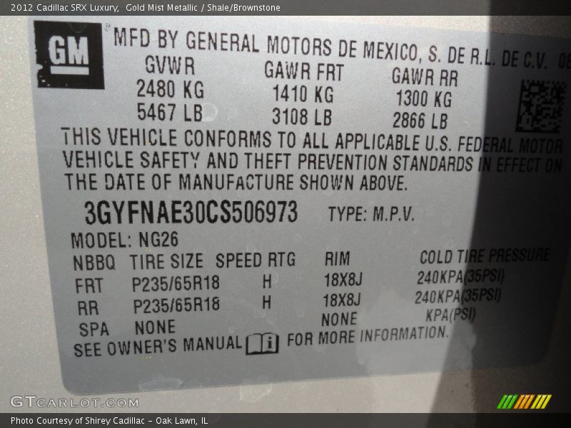 Gold Mist Metallic / Shale/Brownstone 2012 Cadillac SRX Luxury