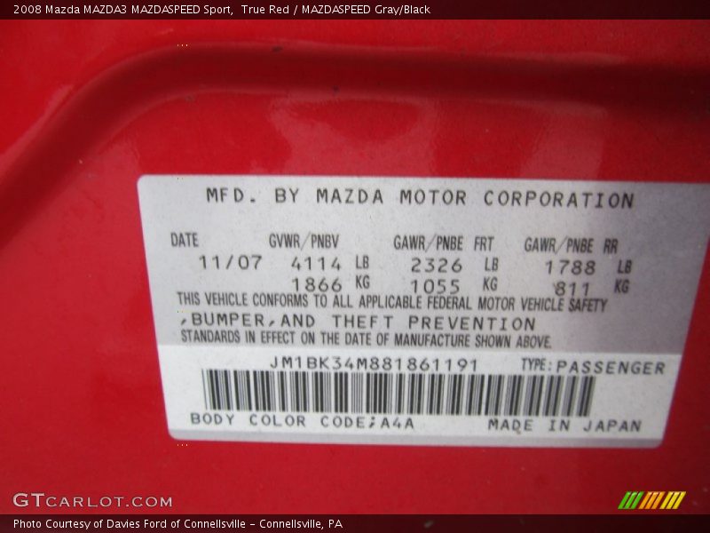 True Red / MAZDASPEED Gray/Black 2008 Mazda MAZDA3 MAZDASPEED Sport