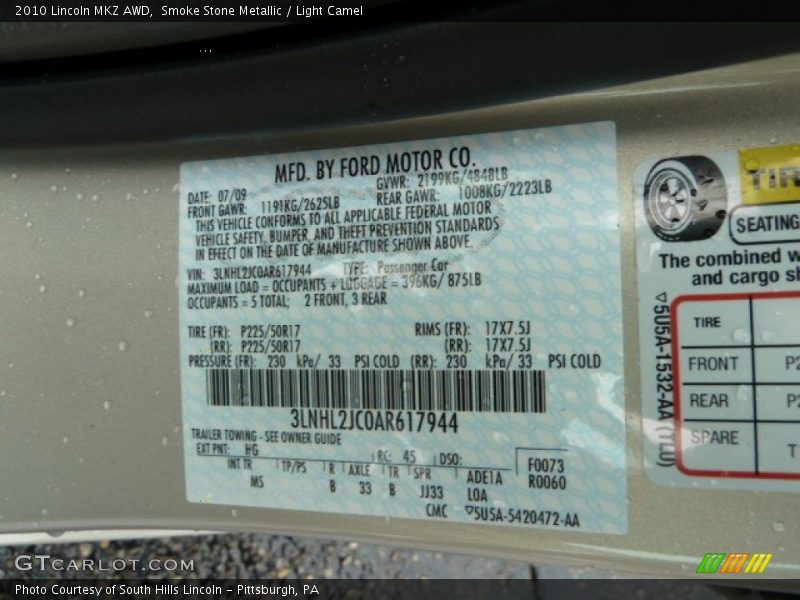 Smoke Stone Metallic / Light Camel 2010 Lincoln MKZ AWD