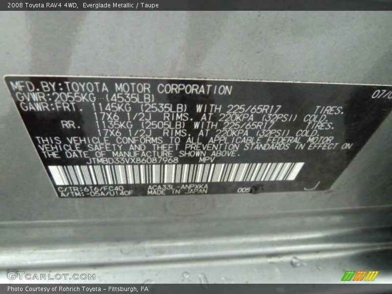 Everglade Metallic / Taupe 2008 Toyota RAV4 4WD