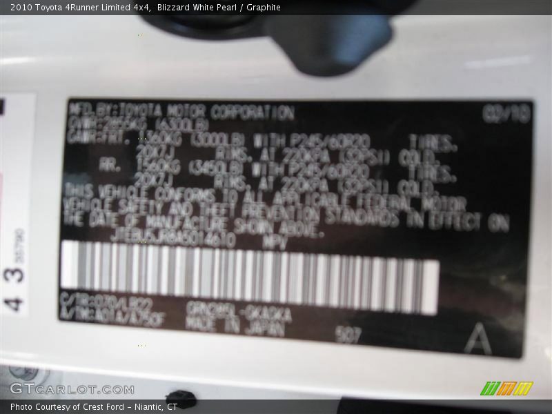 Blizzard White Pearl / Graphite 2010 Toyota 4Runner Limited 4x4