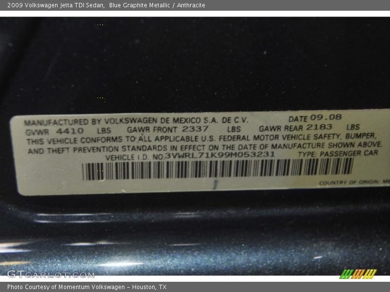 Blue Graphite Metallic / Anthracite 2009 Volkswagen Jetta TDI Sedan