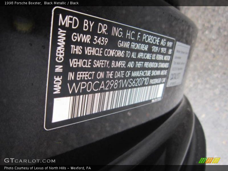 Black Metallic / Black 1998 Porsche Boxster