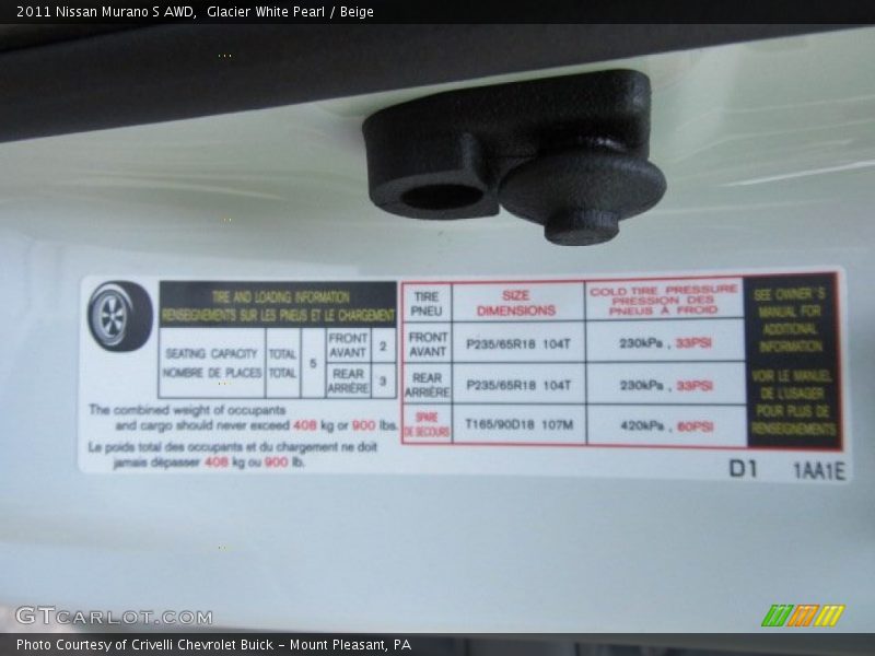 Glacier White Pearl / Beige 2011 Nissan Murano S AWD