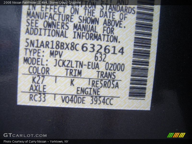 Storm Gray / Graphite 2008 Nissan Pathfinder SE 4x4