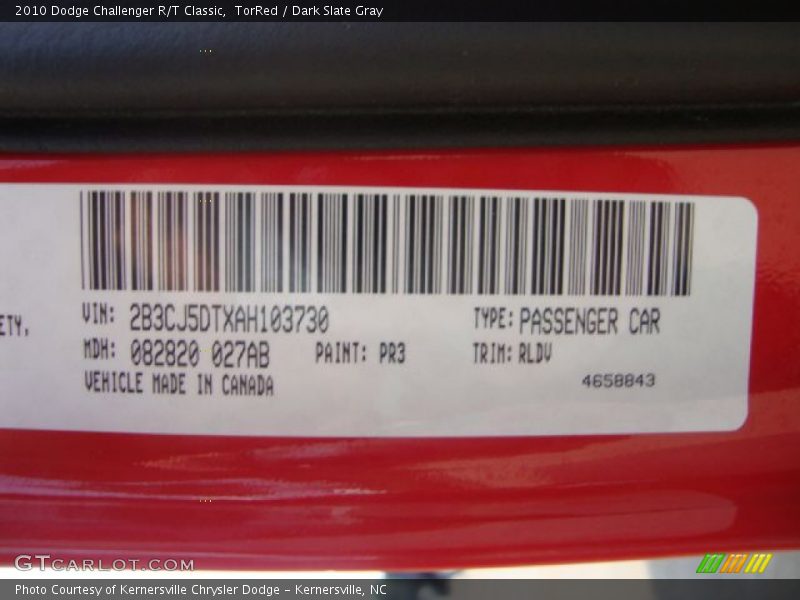 TorRed / Dark Slate Gray 2010 Dodge Challenger R/T Classic