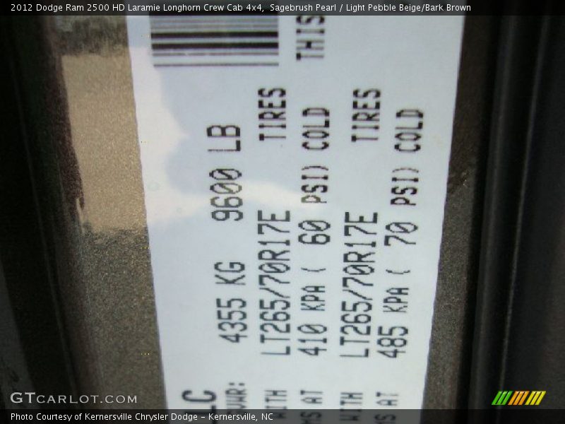 Sagebrush Pearl / Light Pebble Beige/Bark Brown 2012 Dodge Ram 2500 HD Laramie Longhorn Crew Cab 4x4