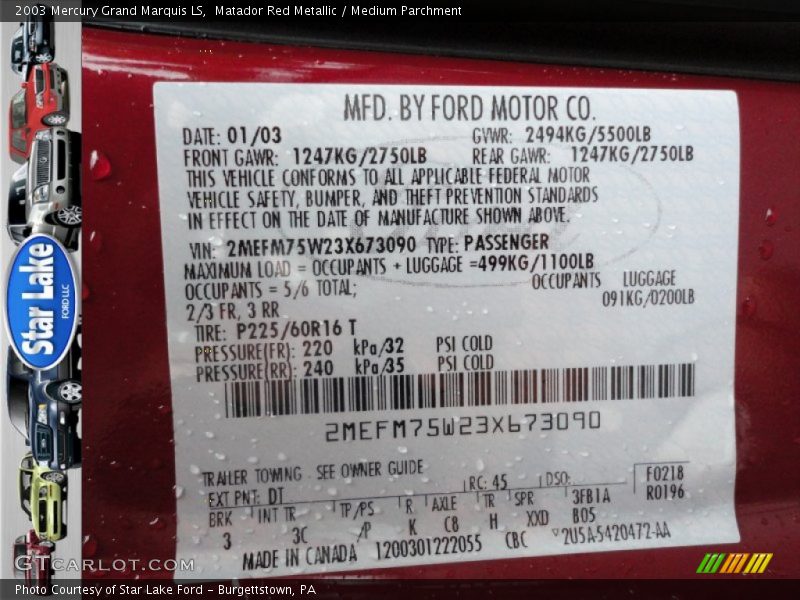 Matador Red Metallic / Medium Parchment 2003 Mercury Grand Marquis LS