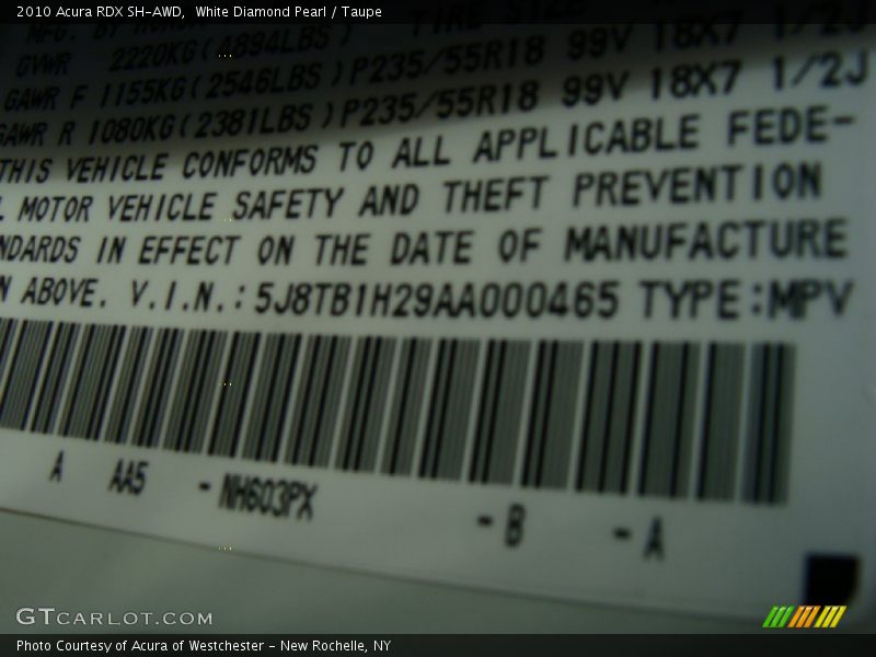 White Diamond Pearl / Taupe 2010 Acura RDX SH-AWD