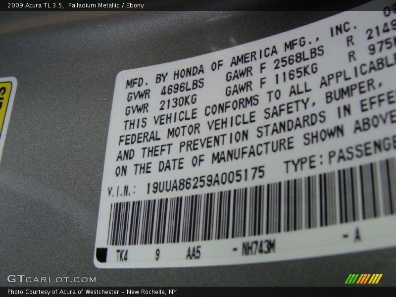 Palladium Metallic / Ebony 2009 Acura TL 3.5