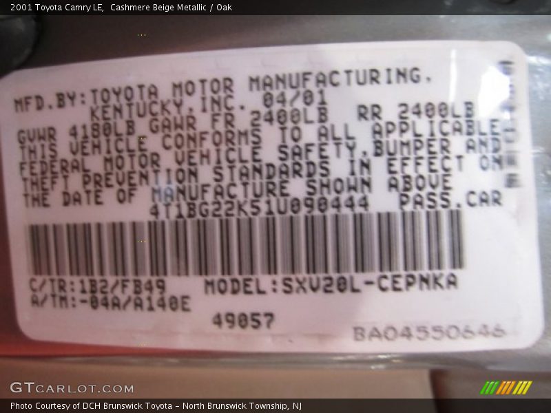Cashmere Beige Metallic / Oak 2001 Toyota Camry LE